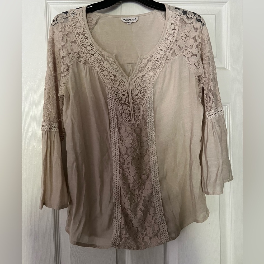 Westport Lace-Trim Tunic in Taupe